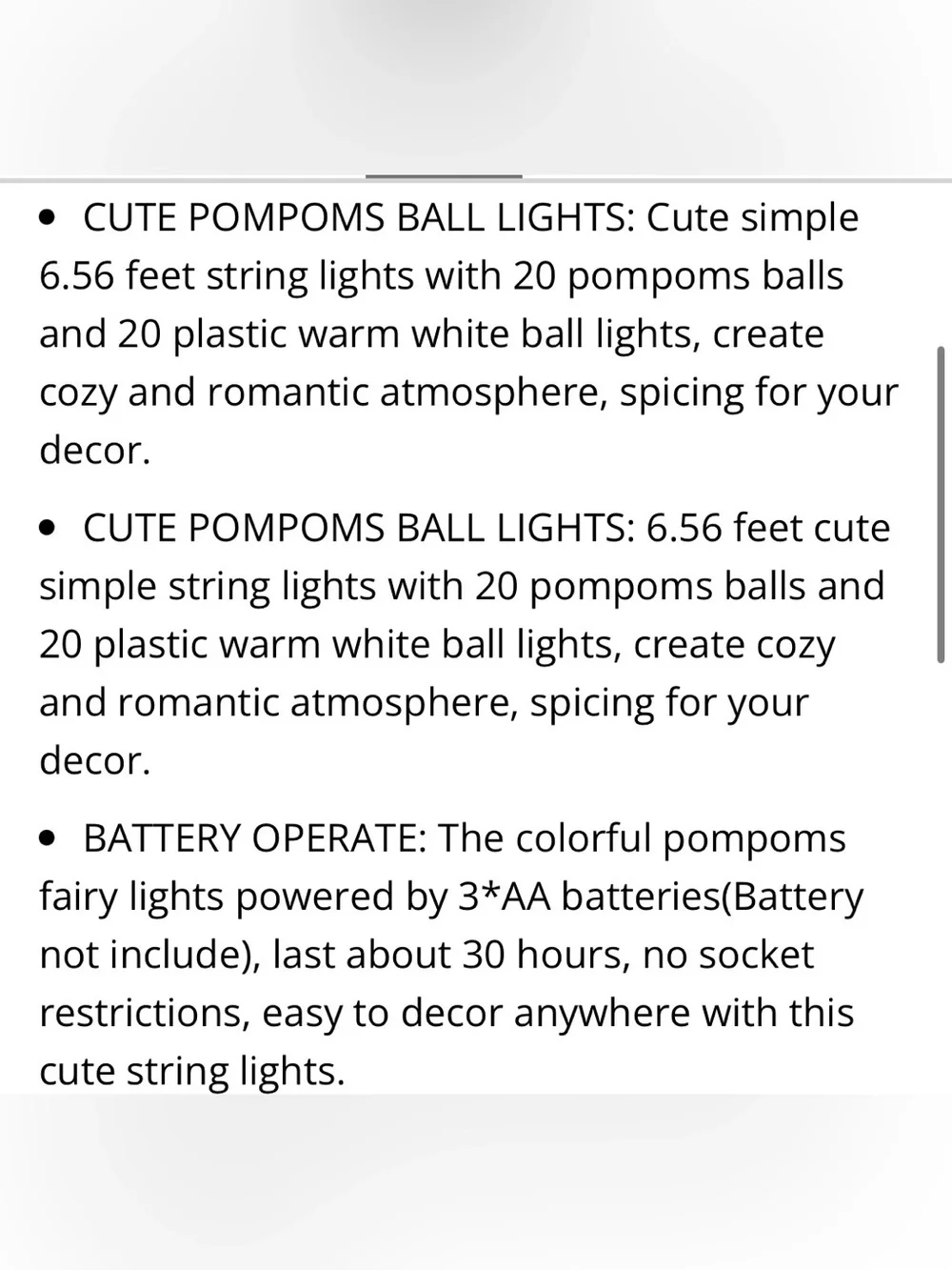 Room Accent Lighting Decor - 20 Fairy String Lights with Pom Poms